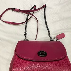 Coach Pink Crossbody Bag with Turnlock Closure and Adjustable Strap